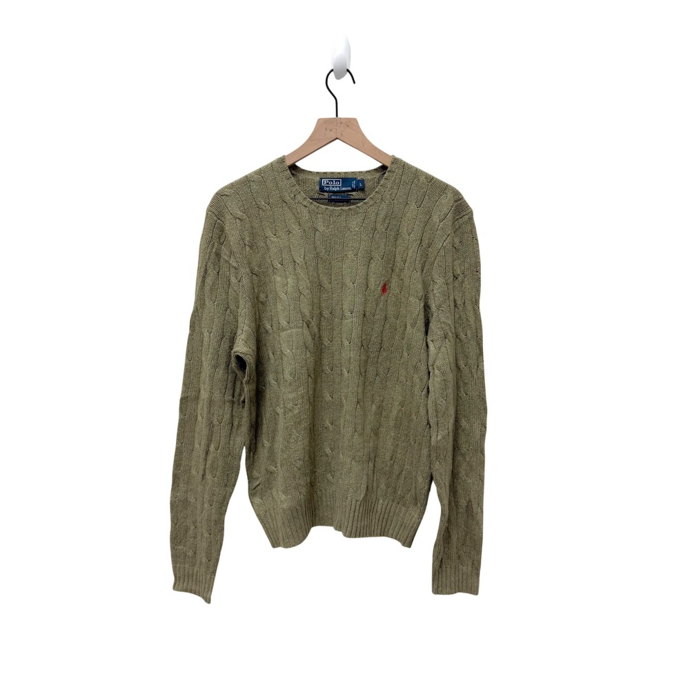 Polo Ralph Lauren Vintage Silk Cashmere Cable Knit Sweater Mens L Pony Logo